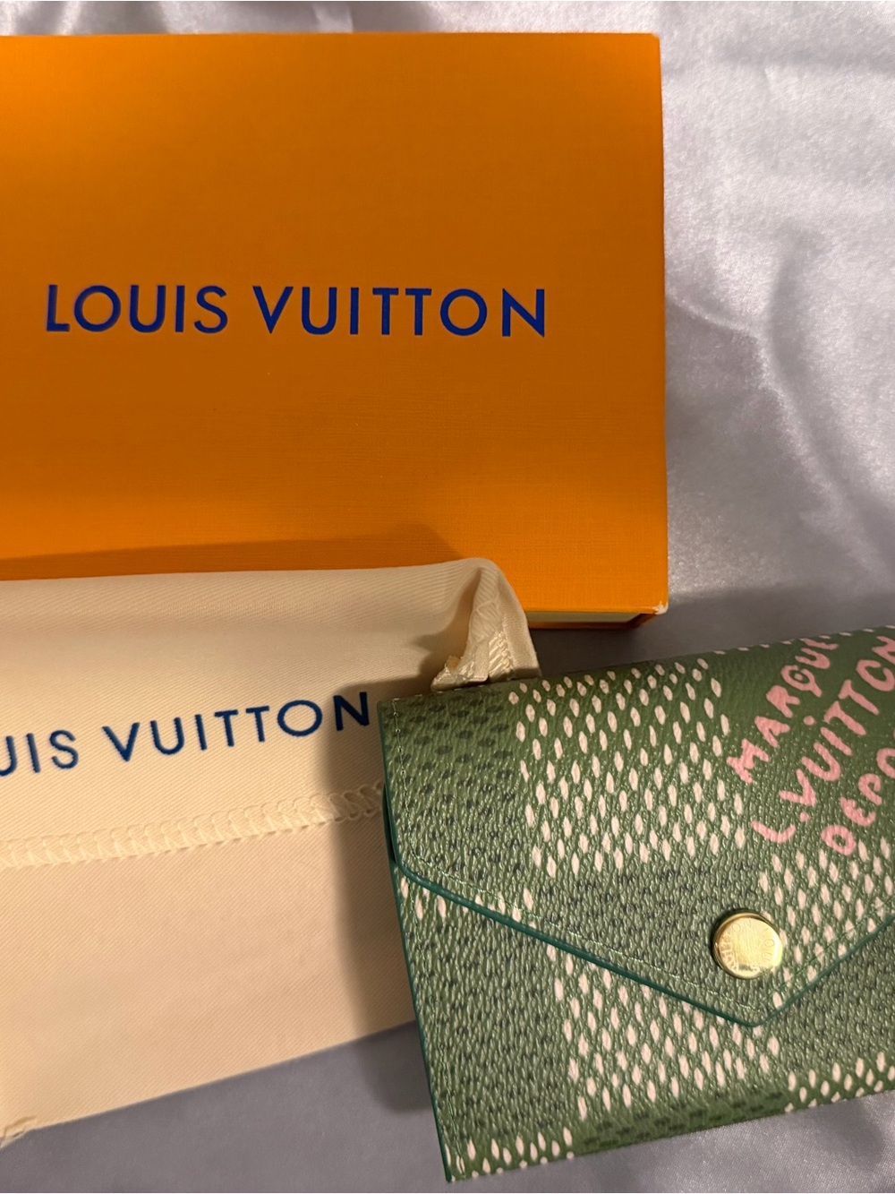 Louis Vuitton Green and Pink Mini Envelope Card Holder
